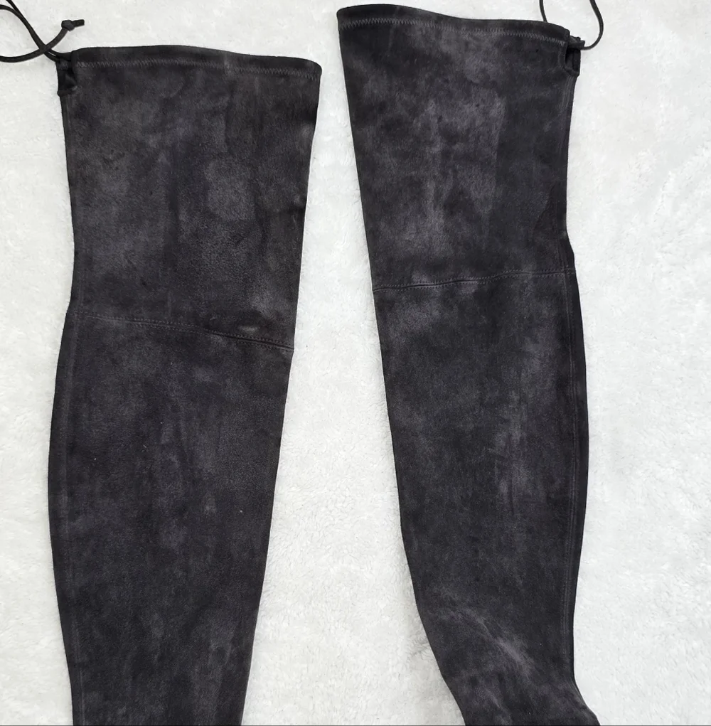 Stuart Weitzman Highland Gray Suede Over-The-Knee OTK Block Heel Boots 8.5